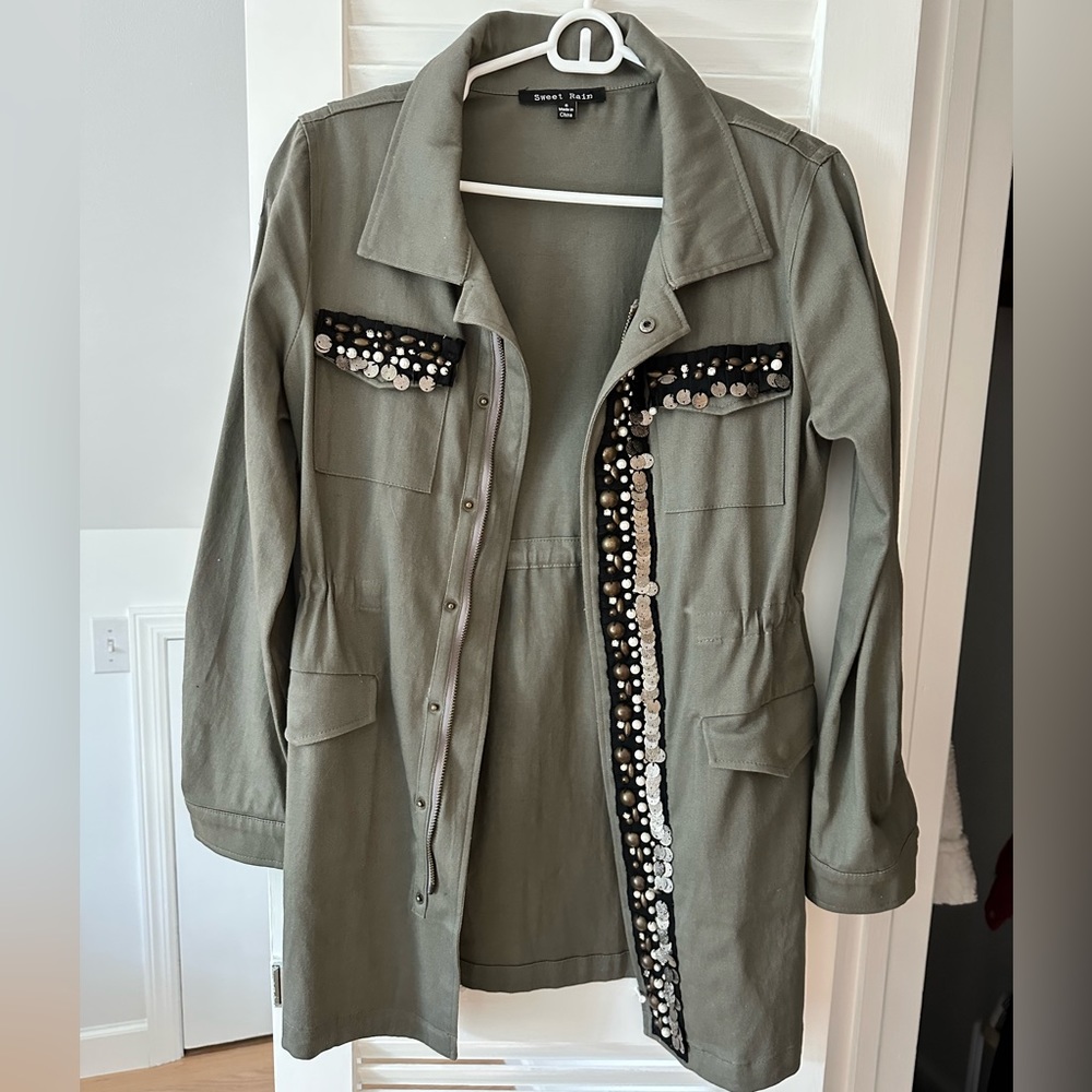Army green beaded light weight jacket
